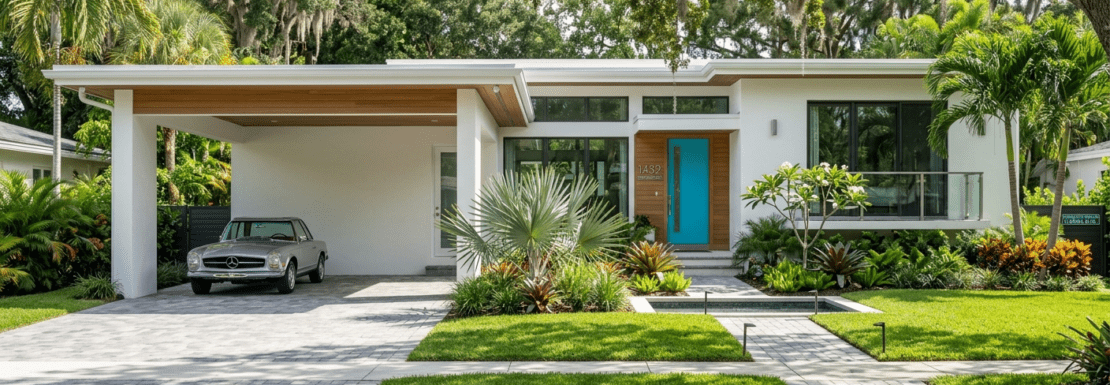 Realistic view of a renovated mid-century modern home in the Poinsettia Heights neighborhood of Fort Lauderdale.