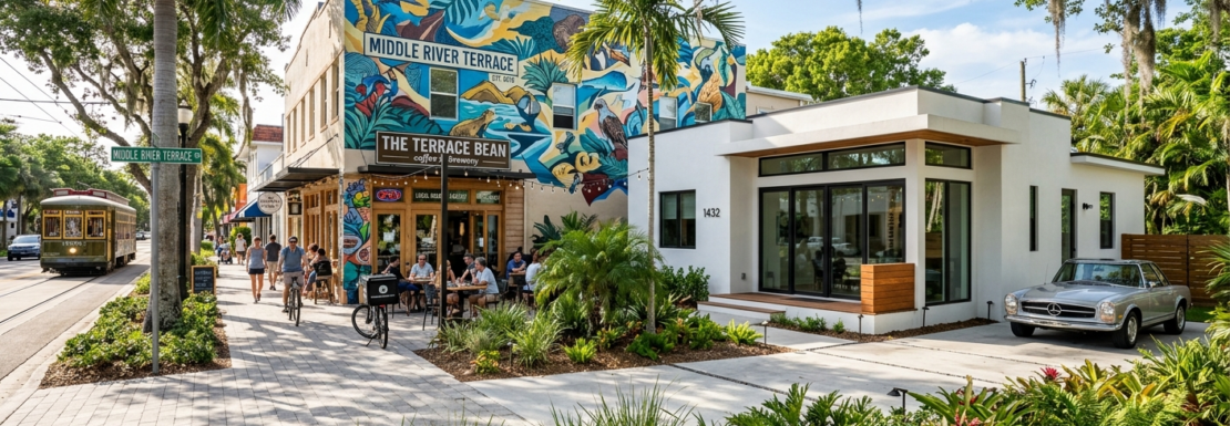 Realistic view of creative urban living and renovated homes in the Middle River Terrace neighborhood of Fort Lauderdale.