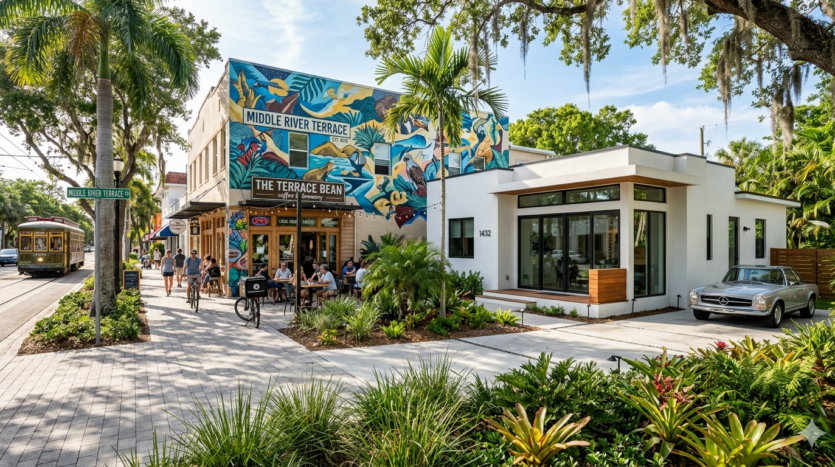 Realistic view of creative urban living and renovated homes in the Middle River Terrace neighborhood of Fort Lauderdale.