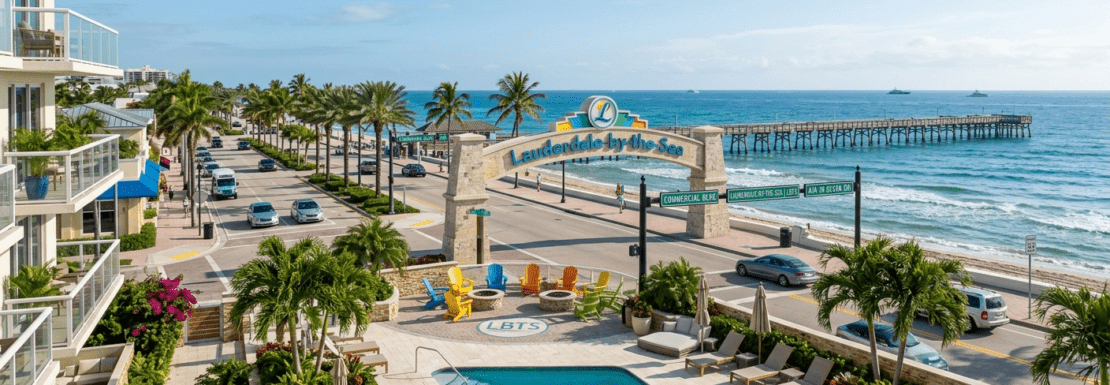 Realistic view of the beach portal and boutique oceanfront living in Lauderdale-by-the-Sea.