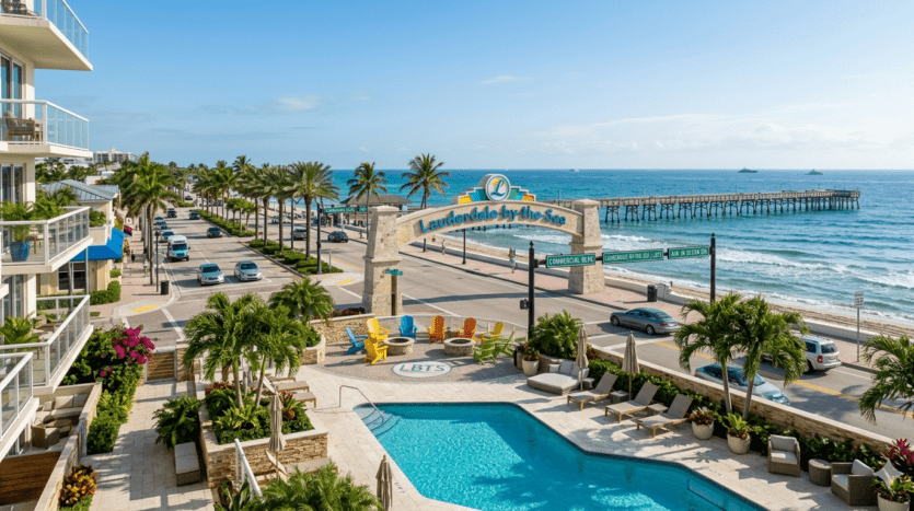 Realistic view of the beach portal and boutique oceanfront living in Lauderdale-by-the-Sea.