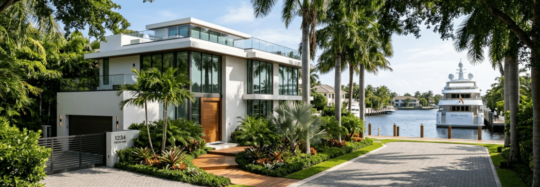 Realistic view of luxury waterfront estates and deep-water dockage in the Nurmi Isles neighborhood of Fort Lauderdale.