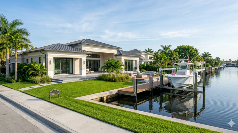 Realistic view of historic oak-canopied streets and luxury estates in the Rio Vista neighborhood of Fort Lauderdale.