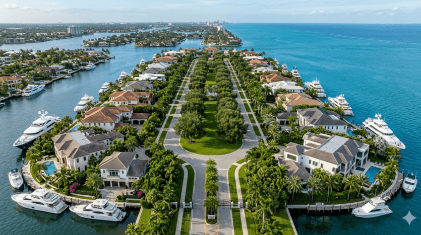 Realistic view of the wave wall and luxury oceanfront condominiums in the Central Beach area of Fort Lauderdale.