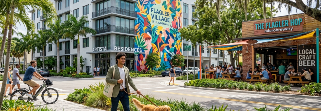 Realistic view of artistic urban living and colorful murals in the Flagler Village neighborhood of Fort Lauderdale