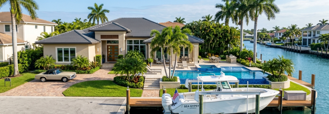 "Realistic view of waterfront family homes and private boat dockage in the Coral Ridge Isles neighborhood of Fort Lauderdale."