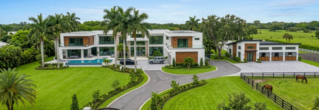 "Realistic view of a custom multi-acre luxury estate and equestrian grounds in Southwest Ranches near Fort Lauderdale."