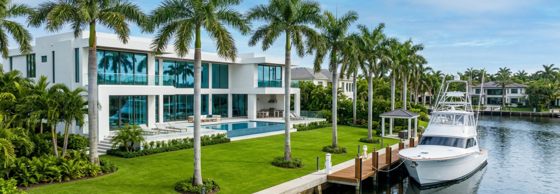"Realistic view of luxury single-family waterfront homes and private yacht dockage in the Harbor Ridge neighborhood of Fort Lauderdale."